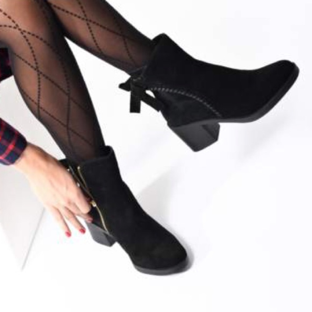 UGG Black Suede Fraise Whipstitch Bow Ankle Bootie